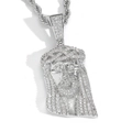 Collana con ciondolo testa di Gesù hip hop argento con zirconi micro-pavé e catena a corda - modello 3 / Catena a Torciglione 60cm / Argento