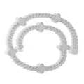 Collana a catena cubana a quadrifoglio hip hop con zirconi bianchi micro-pave - Bracciale 7inch / Argento