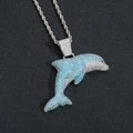 Collana con ciondolo a delfino hip-hop con zirconi blu e bianchi su catena a corda - Stile Catena a Torsione in Acciaio Inossidabile / Argento