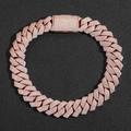 Collana Cuban Link 25mm oro rosa con 6 file di zirconi incastonati in forma circolare - Bracciale da 7 pollici (circa 18 cm) / Oro rosa