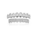 Set grillz hip hop argento con zirconi baguette per denti superiori e inferiori - Denti Superiori e Inferiori Argentati