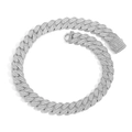 20mm Iced Out Panzerkette mit quadratischen Zirkonia und Federverschluss im Hip-Hop-Stil - 18cm Armband / Silber