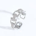 Luxury silver U-shaped horseshoe ring with micro-paved zircons and adjustable opening - Adjustable Open / Silver