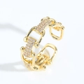 U-shaped horseshoe link open ring with pink zircon micro-pave setting in 18K gold finish - Adjustable Open / Gold
