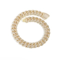 22mm gold Cuban link hip-hop necklace with high-density pave set square zirconia stones - Gold (22mm Width - Square Zirconia)