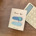 Cute Korean style hair clips set with blue cartoon dinosaur and classic checkered pattern - Blue