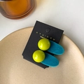 Cute Korean candy-colored hair clips with green spheres on teal bases set of 2 - Yellow-Green