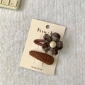 Lot de barrettes à fleurs à carreaux marron et tweed pour filles sur carte - Fleur à Carreaux