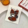 Ensemble de trois barrettes à cheveux pour filles avec tissu à carreaux orange et gris - Ensemble Pinces Nœud / Rouge