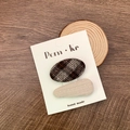 Handmade fabric plaid and knit bow hair clip set in cream and dark tones for girls - Oval And Drop
