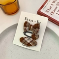 Set de barrettes à carreaux caramel avec nœud en tissu pour petites filles - Ensemble Pinces Nœud / Kaki