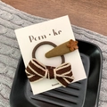 Ensemble pince à cheveux fleur vert olive et chouchou à nœud rayé marron pour enfants - Barette Vert Olive + Élastique Rayé