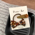 Ensemble chouchou nœud floral vintage et pince à cheveux fleurie marron - Barette Vert Olive + Élastique Floral