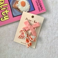 Pink fabric bow hair clips set with solid crepe and floral patterns for girls - Solid And Floral Bow Clip