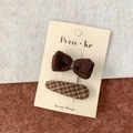 Set di fermagli per capelli marroni con fiocco in maglia e motivo a quadri - Stile Fiocco in Peluche E Goccia