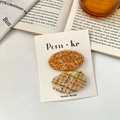 Set de barrettes ovales en tweed vintage orange et vert sur carte de présentation - Série Orange