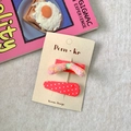 Barrettes à cheveux rose pailleté et à pois rouges sur carte de présentation - Rabbit Ears And Polka Dot Clip