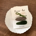3-piece sweet green plaid hair clip set with lace bow and corduroy teardrop pins - Green System