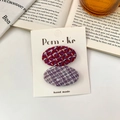 Retro plaid tweed oval hair clips set in mixed red and purple colors on display card - Purple Series