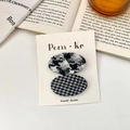 Retro plaid oval hair clips set with black and white houndstooth fabric texture - Black & White 2-Piece Set