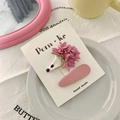 Lot de barrettes à cheveux à fleurs roses en tissu pour filles sur carte blanche - Bouquet de Fleurs + Goutte d'Eau (NK733) / 2 Pièces/Ensemble