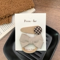 Set d'accessoires cheveux coréens avec pince pied-de-poule et nœud beige à carreaux - Goutte Et Couleur Unie (Pince Et Élastique)
