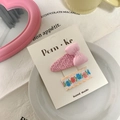 Barrettes à nœuds roses fleuris pour bébés avec tissu fait main et détails brodés fins - Nœud Goutte d'Eau + Carré (NK733) / 2 Pièces/Ensemble