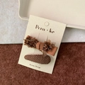 Set di fermaglio per capelli con fiocco in tulle marrone e molletta intrecciata ovale - Fiocco Marrone + Forma a Goccia