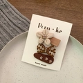 Brown fabric bow and floral hair clip set for girls on a stylish display card - 【3】flowers + Bows + Water Drops