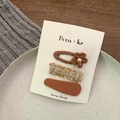 Brown bow and flower fabric hair clip set with pearls and tweed on display card - Flower And Square And Water Drop Style