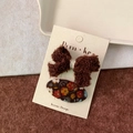 Set di fermagli per capelli per bambina con fiocco di peluche marrone e clip floreale vintage - Fiocco di Peluche + Ovale