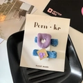 Set mit zwei lila Plüschbär-Haarspangen mit blauem Fleecefutter für Kinder - Blau