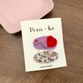 Set di mollette per capelli fatte a mano viola con cuore di peluche e motivo floreale - Stile Palloncino E Ovale