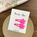 Lot de deux barrettes BB étoiles rose néon pour filles sur carte de support - Étoile à Cinq Branches / Rouge Rose