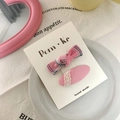 Lot de barrettes à cheveux roses avec nœud à carreaux et dentelle pour fille - Nœud Noué + Ovale (NK733) / 2 Pièces/Ensemble