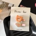 Set di due fermagli per capelli a forma di orsetto di peluche arancione con glitter - Rosa