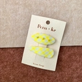 Ensemble de barrettes à carreaux jaunes pour filles avec accents carrés en 3D - Ensemble Plaid Ovale Goutte / Jaune