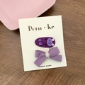 Handmade purple hippo and fabric bow hair clips for girls set of 2 on display card - Hippo And Bow Style