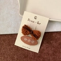 Set of two brown autumn fabric hair clips with lamb wool bow and daisy embroidery details - Knotted Bow + Oval