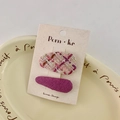 Pink tweed and purple corduroy geometric heart cherry hair clip set for kids - Purple Knitted Style (NK732)
