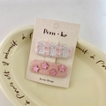Pink tweed checkered hair clips with sequin stars on a decorative display card - White Blue Weaving Star Style (NK732)