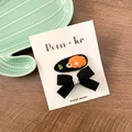 Haarklammer-Set mit Cartoon-Tierstickerei und Schleife in Schwarz und Orange auf Holz - Schwarz 2-Teiliges Set / 2 Stück/Set