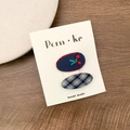 Blue fabric hair clips set with cherry embroidery and classic plaid pattern on card - Rose And Blue Grid