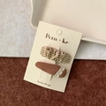Brown and yellow striped fabric hair clips set for girls in Korean floral style - Pleated Square + Drop