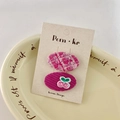 Pink tweed and magenta corduroy snap hair clips with cherry embroidery for kids - White Purple Weaving Cherry Style (NK732)