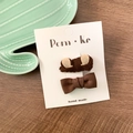 Set aus braunen Plüschbärenohren und Stoffschleife Haarspangen auf Displaykarte - Hasenohr + Schleife / 2 Stück/Set