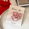 Pair of pink bow hair clips with gold jacquard pattern and handmade satin fabric - Pink