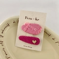 Pink tweed oval hairpin and corduroy clip with pearl heart detail on display card - Pink Oval Heart Style (NK732)