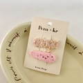 Pink woven fabric hair clip set with sequins and geometric shapes on a card - Creamy Pink Sequins Style (NK732)