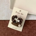 Floral bow and solid brown fabric BB hair clips set on display card in Korean style - Floral Bow + Polka Drop